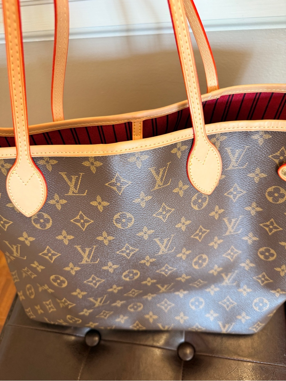 Monogram Neverfull Tote Bag in Brown and Natural Vachetta - Picture 2 of 16